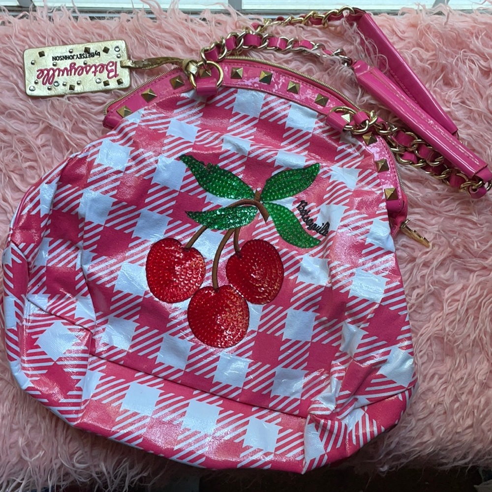 Rare Pink Checkered Cherry Betseyville Purse